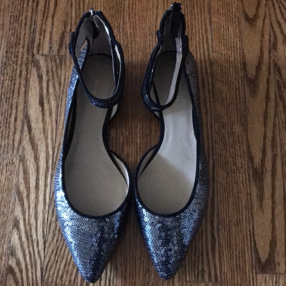 Ann Taylor D’Orsay Steel Gray sequined flats